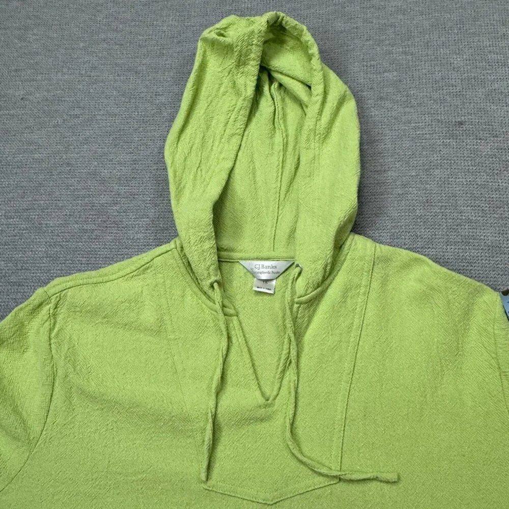 CJ Banks Baja Hoodi Womens Size 1X Yellow Greene Long Sleeve Pullover Cotton - Picture 9 of 16